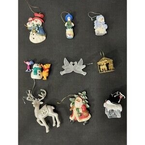 9 Assorted Christmas Tree Ornaments Snowmen, Santa, Reindeer, Winnie the pooh